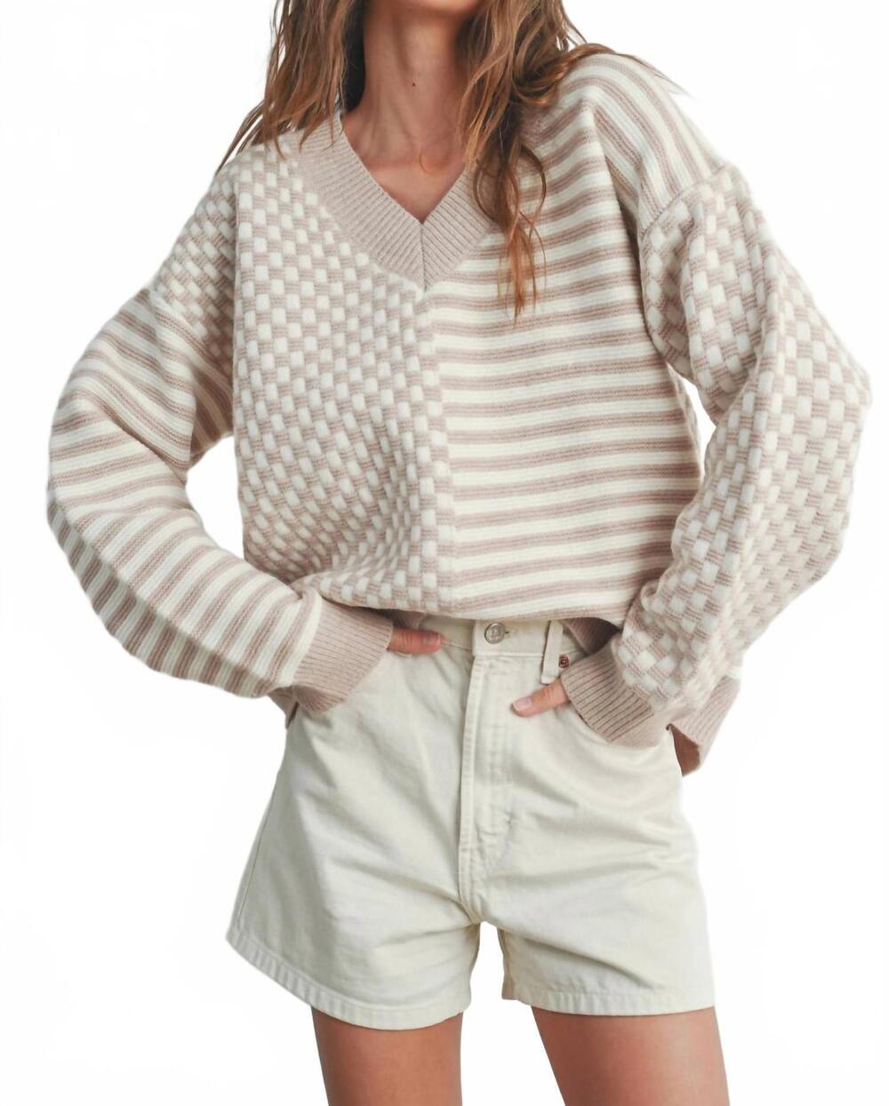 NEW BUTTERMELON cara checker print sweater in ivory/taupe